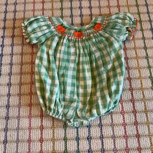 Poppy Kids Co. Pumpkin Smocked Bubble baby girl 12 mos